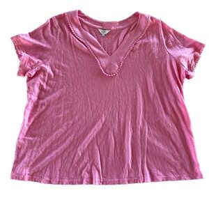 Crown & Ivy Womens Top Pink Short Sleeve 100% Cotton Size 3X